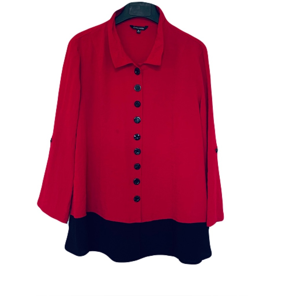 John Mark Red and Black Tunic Top XL